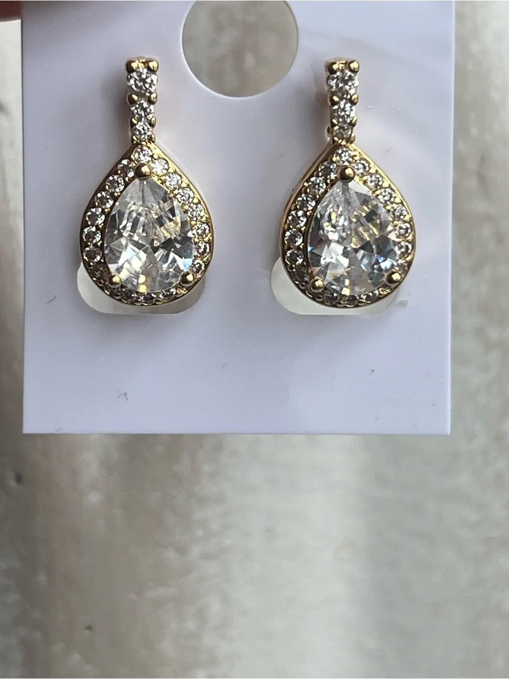 ⭐️- Gold Teardrop Crystal Halo Earrings with pavé accents